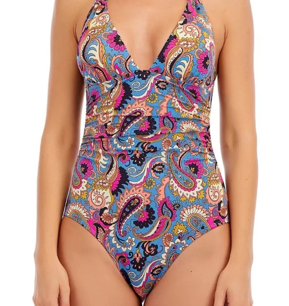Lucky Brand Sz S Blue Boho Paisley One Piece Women's Swimsuit Bathing Suit NWF